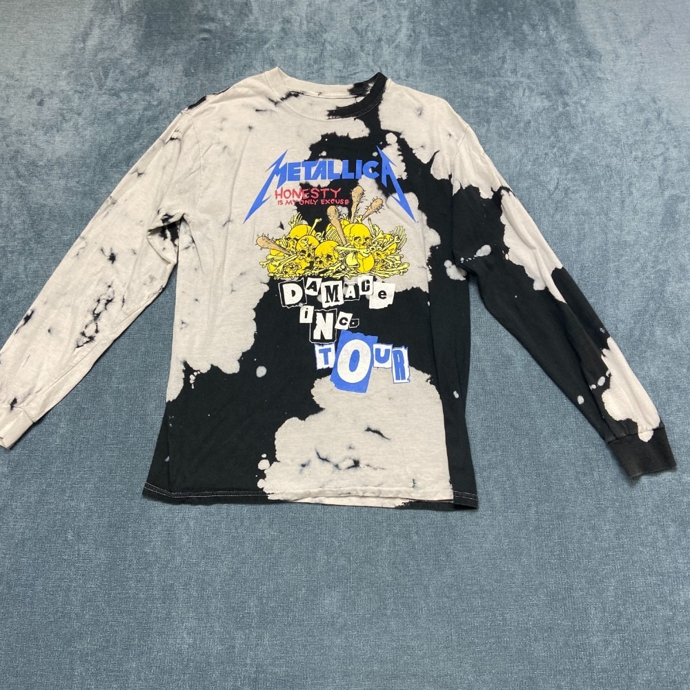 Metallica Damage Inc. Tour T Shirt Mens M White Black Tie Dye Long Sleeve